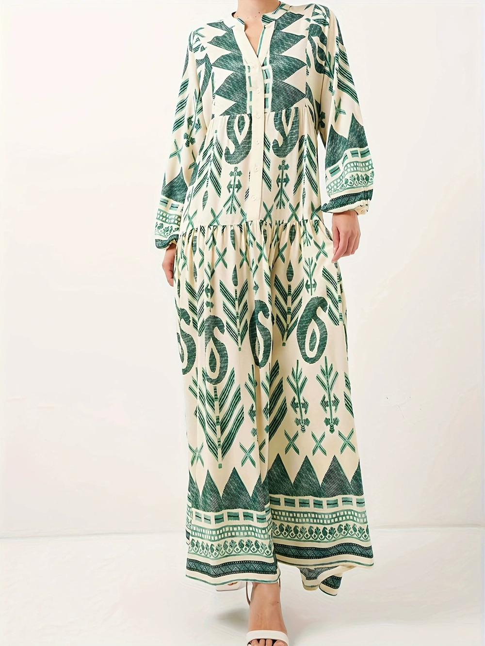 ZARA Robe Digital Print Long Sleeve Maxi Dress